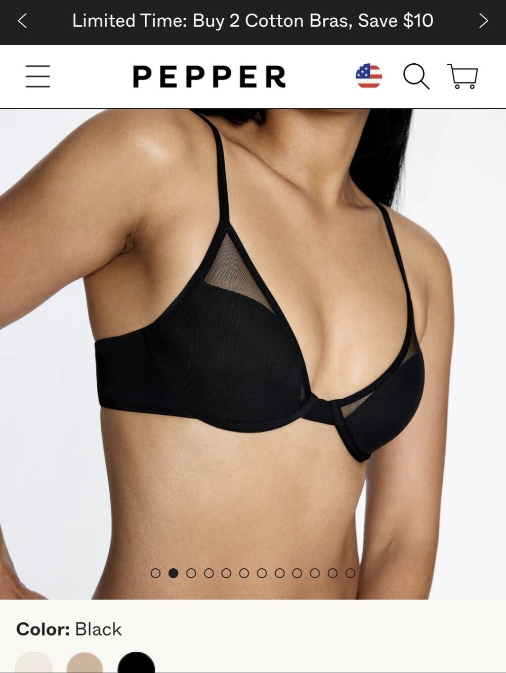 Pepper Black Mesh Trim Underwire Bra